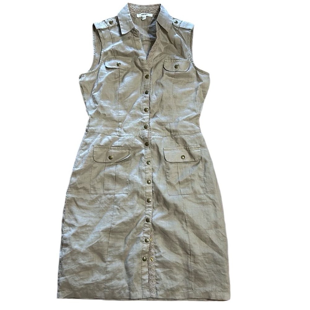 Koton women’s dress sleeveless midi snap front khaki size 10‎